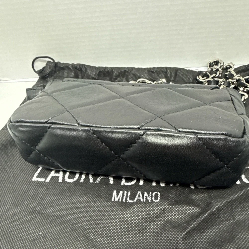 Laura Di Maggio Italian-made Leather Quilted Shoulder Bag – Black-preowned.